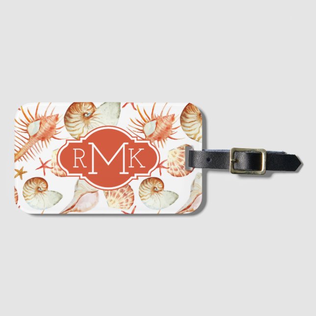 Koralle mit Monogramm des Muschel-u. Gepäckanhänger (Vorderseite (Horizontal))