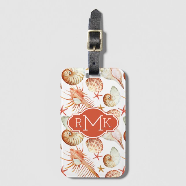 Koralle mit Monogramm des Muschel-u. Gepäckanhänger (Vorderseite Vertikal)