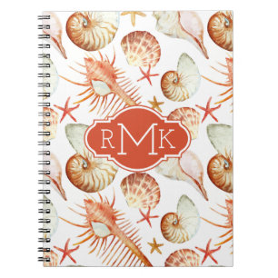 Koralle mit Monogramm des Muschel-u. Notizblock
