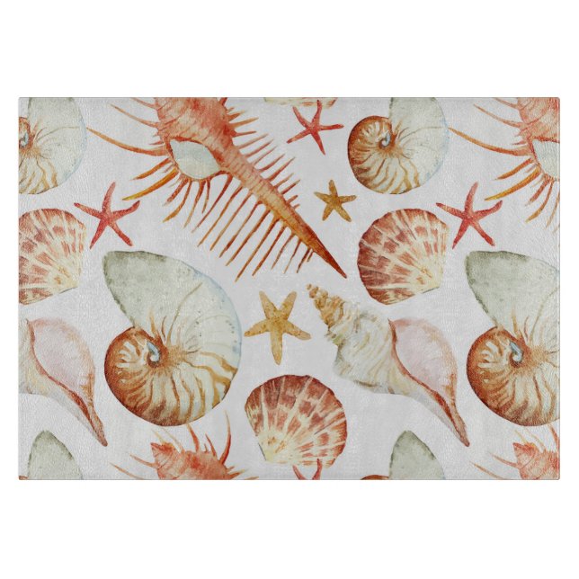 Koralle mit Muschel-und Krabben-Muster Schneidebrett (Vorderseite)