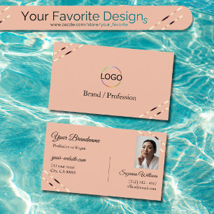 Koralle mit Rosen-Gold-Linien-Logo und Foto Elegan Visitenkarte