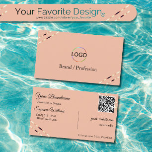 Koralle mit Rosen-Gold-Linien-Logo und QR-Code kla Visitenkarte