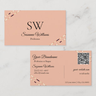 Koralle mit Rosen-Gold-Linien Monogramm QR-Code Visitenkarte