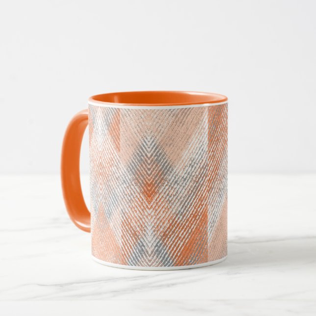 Koralle, orange, beige, graue Zigzag . Tasse (Vorderseite Links)