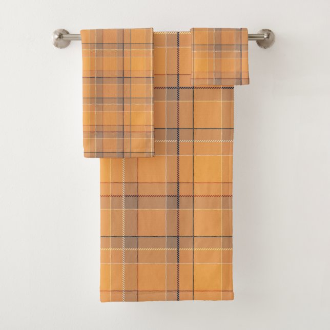 Koralle, orange, brauner Tartan kariert. Badhandtuch Set (Insitu)