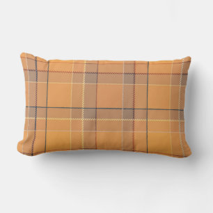 Koralle, orange, brauner Tartan kariert. Kissen we