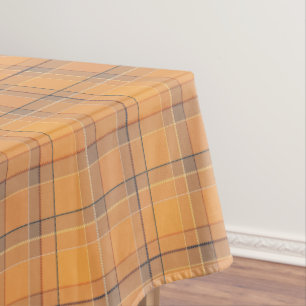 Koralle, orange, brauner Tartan kariert. Tischdecke