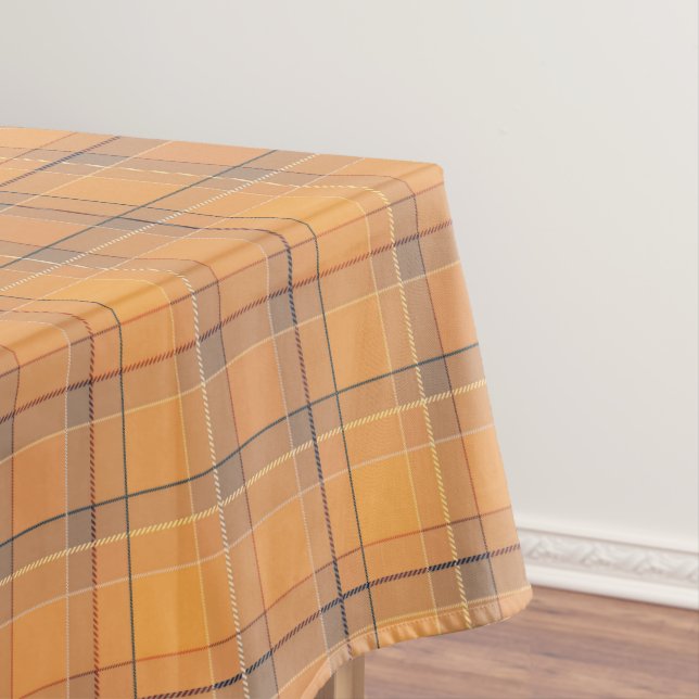 Koralle, orange, brauner Tartan kariert. Tischdecke (Beispiel)