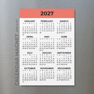 Koralle Orange Ganzjahresansicht 2027 Magnetkalend Magnetkarte