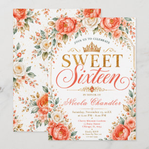 Koralle-Pfirsich-Elfenbein-Sweet Sixteen Einladung