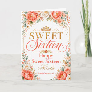Koralle Pfirsich Elfenbein Sweet Sixteen Karte