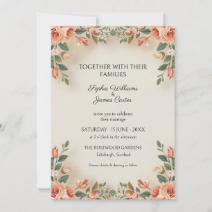 Koralle-Pfirsich-Folk-Floral-Hochzeitseinladung Einladung