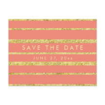 Koralle Save the Date Postkarte mit Gold Foil Effe