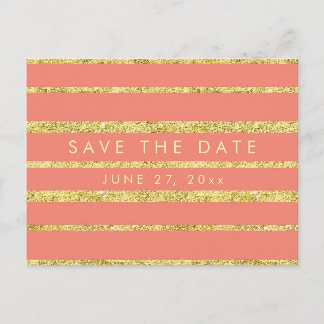 Koralle Save the Date Postkarte mit Gold Foil Effe (Vorderseite)