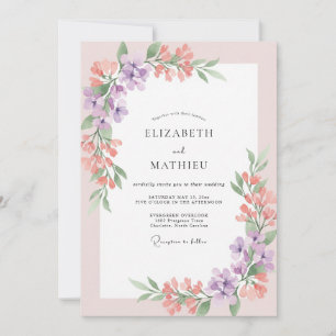 Koralle Soft Lilac Wildblumen-Hochzeit Einladung