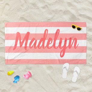 Koralle Streifen Schrift Monogramm Name Strandtuch