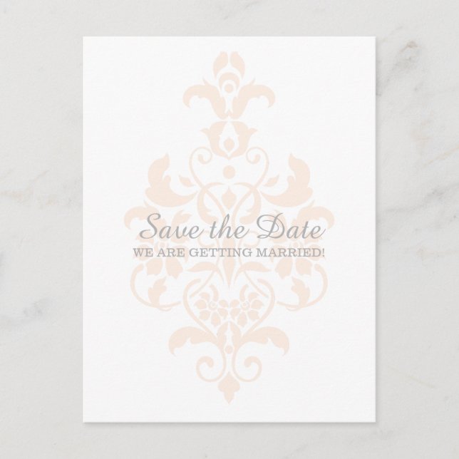 Koralle Subtle Damask Save the Date Postkarte (Vorderseite)