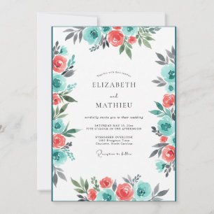 Koralle Teal Malerische Hochzeit Einladung