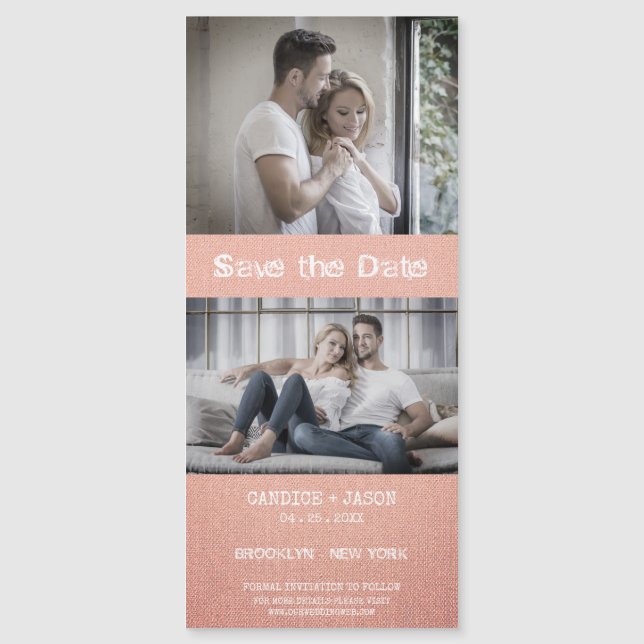 Koralle Textile Textur Verlobten Romantische Paar Magnetkarte (Vorderseite)