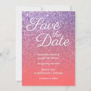 Koralle und Amethyst Ombre Glitter Save the Date Einladung