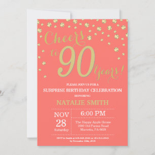 Koralle und Gold Überraschung 90. Geburtstag Diama Einladung