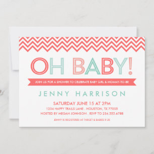 Koralle und Minze Moderne Chevron-Baby-Party Einladung