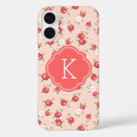 Koralle und Rosé Schick Vintage Blumenprint Monogr
