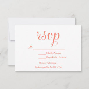 Koralle und weiße elegante einfache RSVP-Hochzeits RSVP Karte