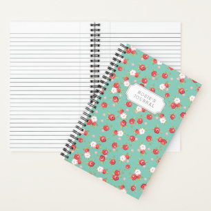 Koralle und zarter Blumenprint in Aqua Notizbuch