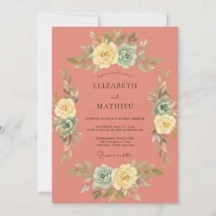 Koralle Weiche Botanische Blüten Hochzeit Einladung