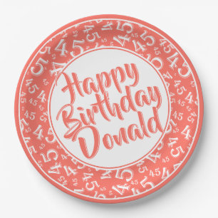 Koralle/Weiß 45. Geburtstag Zahlenmuster Pappteller