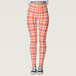 Koralle Weiß Karomuster Leggings