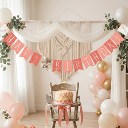 Koralle Weiße Dumme Gans Mädchen Erster Geburtstag Wimpelkette