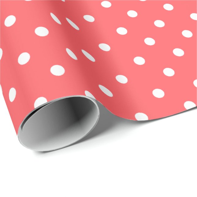 Koralle | White Polka Dot Wrapping Paper Geschenkpapier (Rolleneckpunkt)