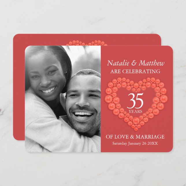 Korallen 35. Hochzeit Jubiläum Orange Einladung (Vorne/Hinten)