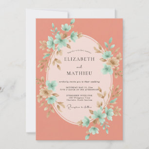 Korallen-Aqua-Aquarell-Hochzeit Einladung