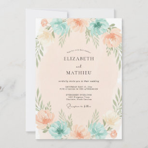Korallen-Aqua-Laub-Eukalyptus-Hochzeit Einladung