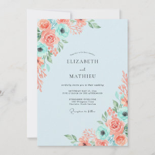 Korallen-Aquamarin-Anemone-Hochzeit Einladung
