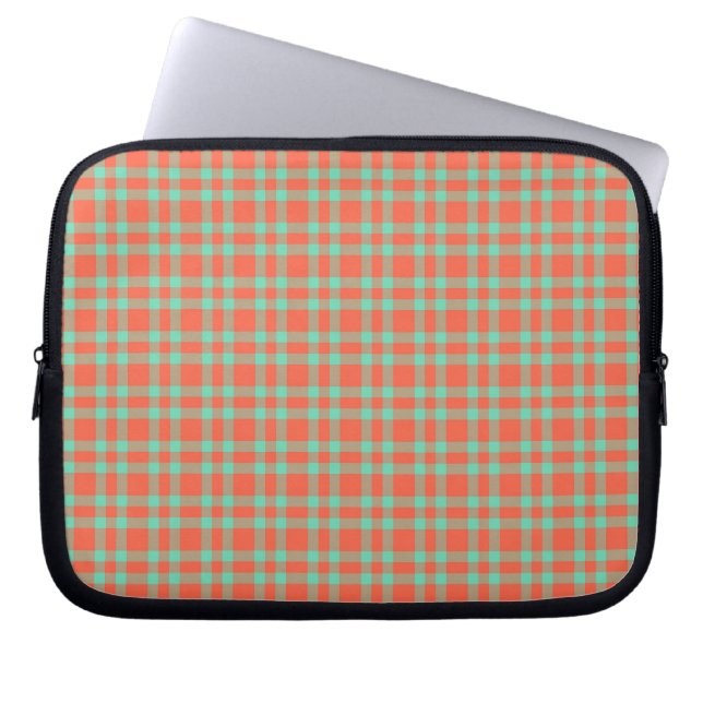 Korallen-Aquamarin-Karomuster Laptopschutzhülle (Vorderseite)