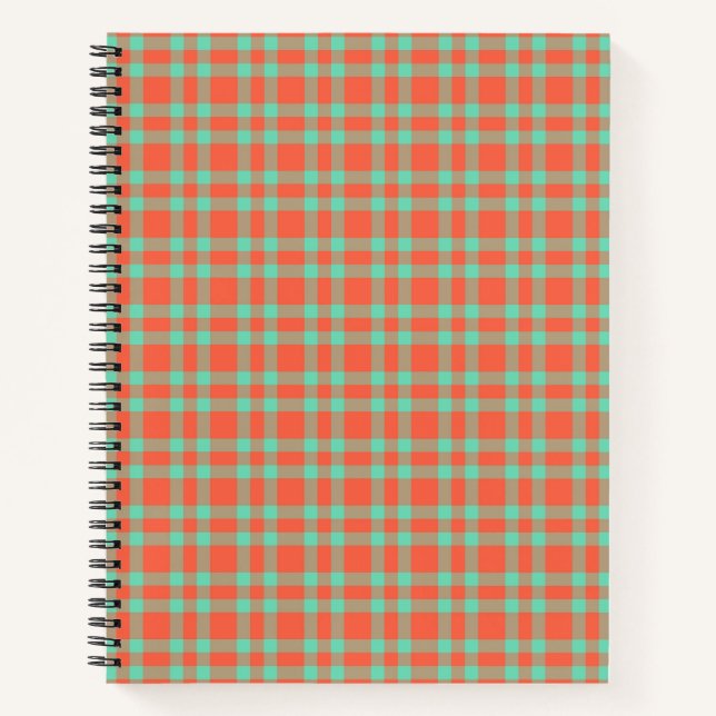 Korallen-Aquamarin-Karomuster Notizbuch (Vorderseite)