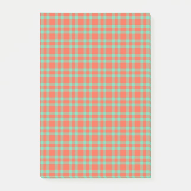 Korallen-Aquamarin-Karomuster Post-it Klebezettel (Vorderseite)