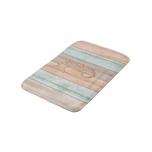 Korallen, Aquamarin und Tan Beach Wood / Seepferd Badematte