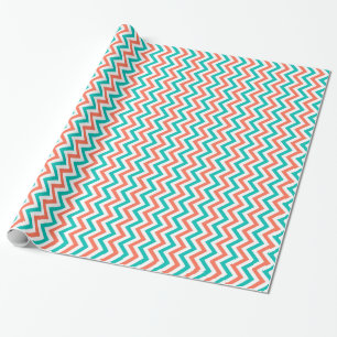 Korallen, Aquamarin, weiße große Zickzack ZigZag M Geschenkpapier
