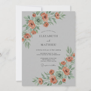 Korallen-Aquarell-Blumen-Hochzeit im Frühling Einladung