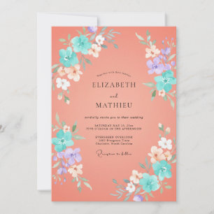 Korallen-Aquarell-Blumen-Romantik-Hochzeit Einladung