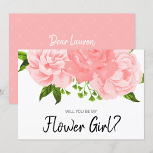 Korallen-Aquarell-Blumenkarte 'Sei mein Blumenmädc Einladung