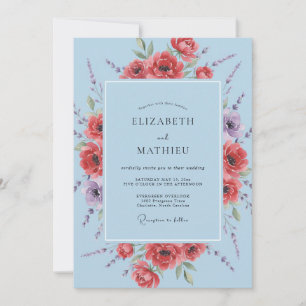 Korallen-Aquarell-Mohn-Hochzeit Einladung