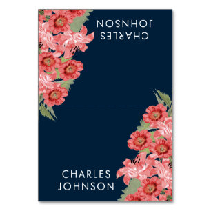 Korallen-Blume auf Navy Blue Wedding   PLATZKARTEN Tischnummer