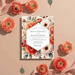 Korallen Blumen Blühen Romantische Hochzeit Einladung