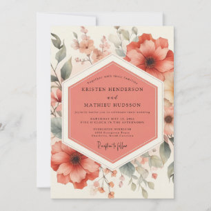 Korallen Blumen Botanische Romantische Hochzeit Einladung